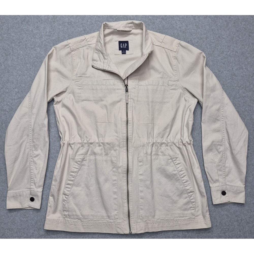 Gap Utility Field Jacket Womens S Beige Full Zip Drawstring Waist Anorak - Picture 2 of 16